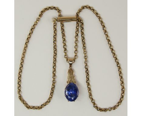 A sapphire pendant and 9ct chain the large cornflower blue oval cut sapphire dimensions 11.68mm x 8.80mm x 7.01mm, has been c