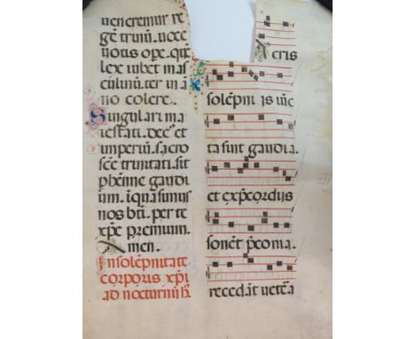 A vellum manuscript leaf from an antiphoner probably second half of the 15th century and perhaps Florence, 60 x 44cm Provenan