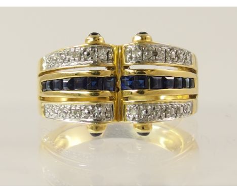 A Portuguese sapphire and diamond dress ring with Portuguese deer over 800 hallmark which is the equivalent of 19.2cts gold, 