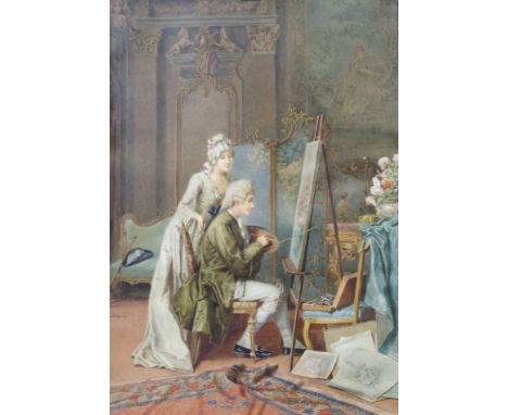 R MORETTI (Italian fl. 1880 - 1920) THE ART LESSON Watercolour, signed and inscribed 'Roma', 72 x 49.5cm (28 1/2 x 19 1/2")