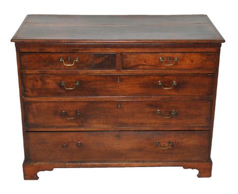 A George III mahogany chest with two short and three graduating long drawers, on bracket feet, 113cm wide x 55cm deep x 86cm 