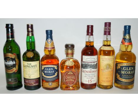A bottle of Glendronach single malt whisky 70cl, 40% vol, Glenlivet French Oak Reserve, 15 years of age, 70cl, 40% vol, Cardh