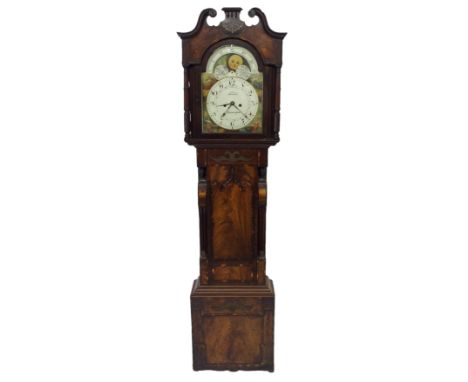A 19th Century mahogany crossbanded longcase clock the enamel dial named to Lambert, Birmingham beneath a moon face dial, nor