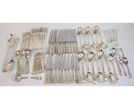A quantity of double struck King's pattern silver flatware by William Theobalds and Lockington Bunn, London 1835 comprising; 