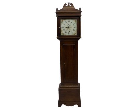 A 19th Century oak longcase clock the enamel dial inscribed to Orpwood, Ipswich with calendar dial and seconds dial, 215cm hi