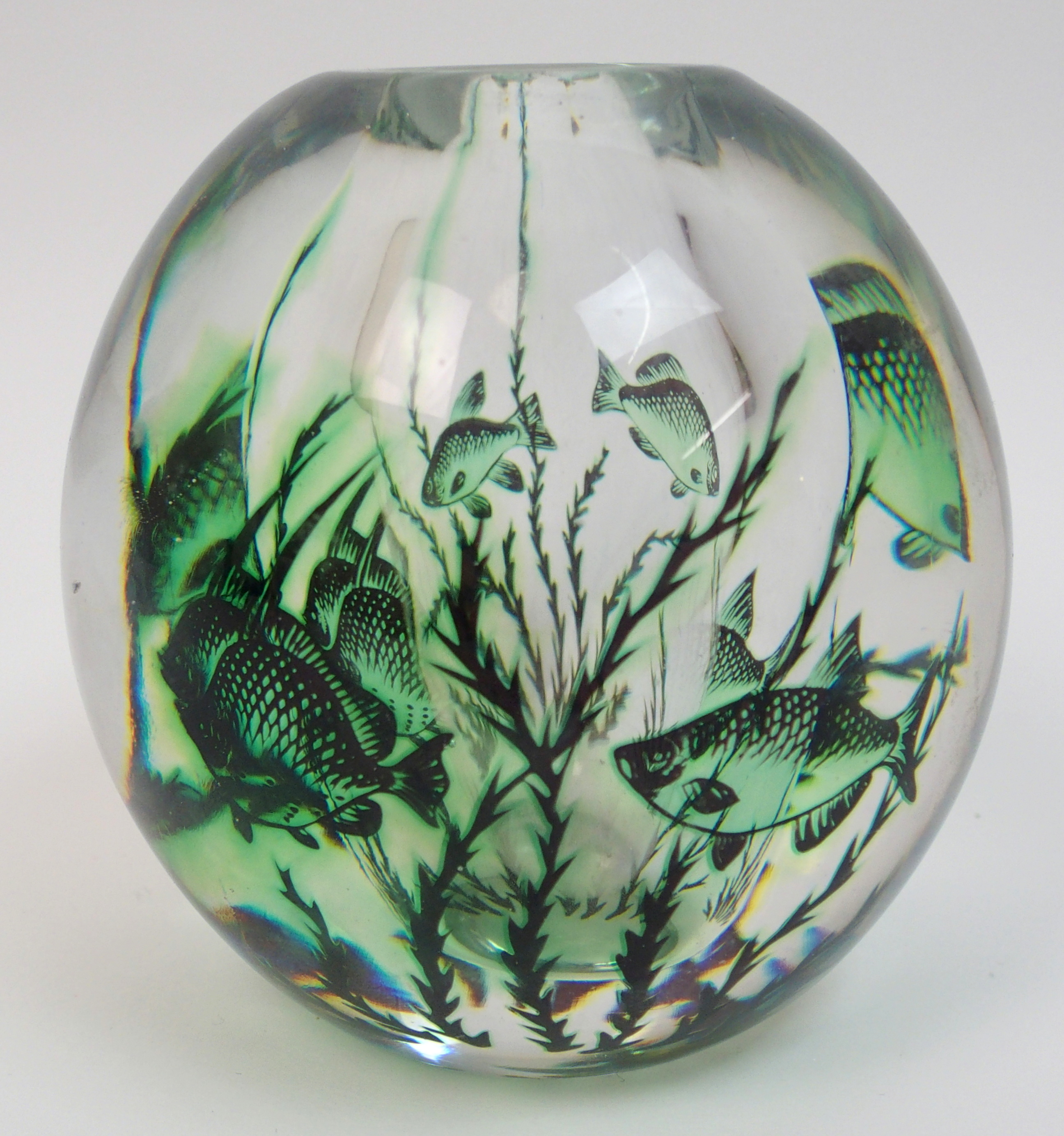 An Orrefors Graal glass fish vase designed by Edward Hald aquarium vase