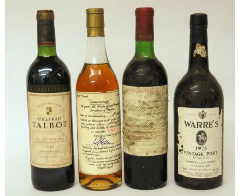 A bottle of "Dunkerque" pure grape brandy No.95 of limited bottling of 288, 24 fl.oz, 83.2% vol, a bottle of Warre's Vintage 