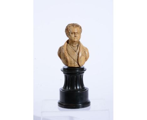 A SCULPTED WAX BUST OF LORD PALMERSTONBY PARKER SC. LONDON, LATE 19TH OR EARLY 20TH CENTURYThe bust above an ebonised fluted 