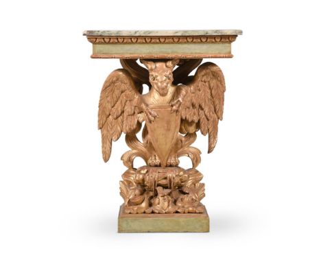A GILTWOOD CONSOLE TABLEIN KENTIAN STYLE, OF RECENT MANUFACTURE90.5cm high, 69.5cm wide, 38cm deep
