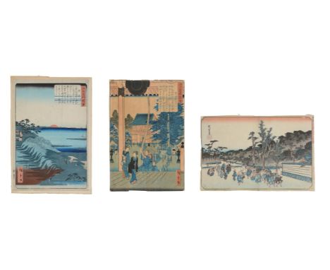 UTAGAWA HIROSHIGE II (1826-1869)TWO UKIYO-E WOODBLOCK PRINTS IN INKS AND COLOURS ON MULBERRY BARK PAPERFrom the series Views 