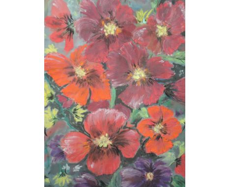 A pastel sketch, Frank Lees, Flower study, signed and attributed verso, 14"x10", framed and glazed and a pastel sketch, Marga