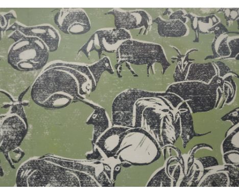 A lithographic print, Herd of Wilder Beasts, 8"x12", framed and glazed