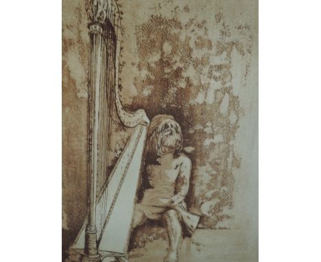 A Limited Edition print after Mallinson, Girl on harp, Claire, indistinctly signed and dated (19)76 and numbered, 12.5"x8.5",
