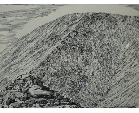 A pen and ink sketch, Alfred Wainwright, signed, 7"x9", framed and glazed
