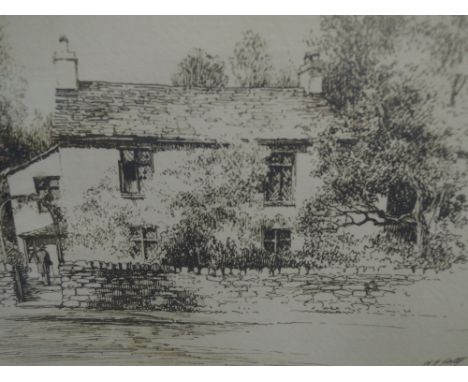 An etching W H Sweet, Dove Cottage, Grasmere, signed and attributed verso, 4.5"x6", framed and glazed