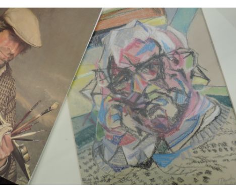 A pastel sketch, Tom Dearden, self "auto" portrait, signed and dated 1997, 11"x8.5", framed and glazed and a catalogue Dearde