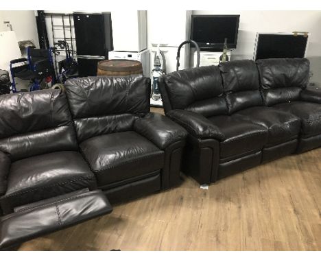 DARK BROWN LEATHER RECLINING 3 SEATER AND 2 SEATER SOFA