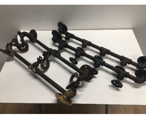 4 VINTAGE INDUSTRIAL PIPE FITTINGS MADE INTO COAT RACKS