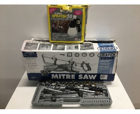2 BOXES OF TOOLS INCLUDING, DRAPER MITRE SAW