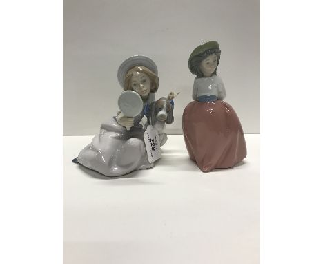 LLADRO FIGURE "GIRL WITH DOG" AND NAO FIGURE "GIRL IN HAT"