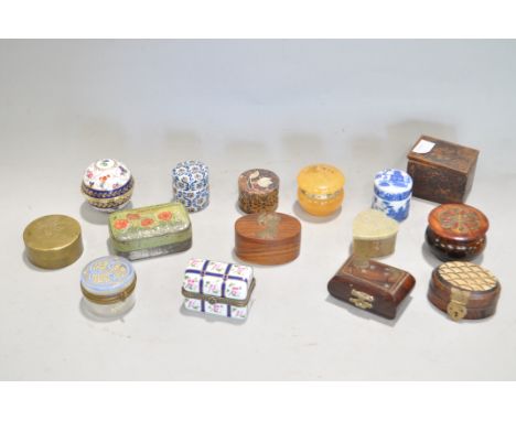 A quantity of trinket boxes, including Sevres style examples and stone, wood and brass