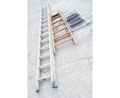 Two step ladders and full size extendable ladder