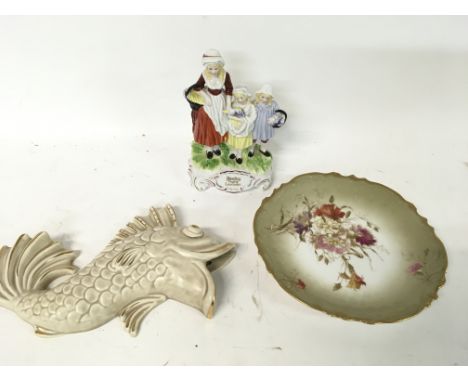 Various ceramics including a Clarice Cliff wall fish, Yardley Lavender figure 1960s reproduction &amp; a floral plate