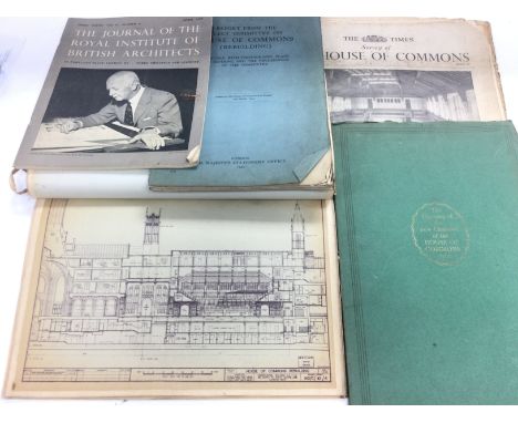 A box of architectural plans and related ephemera regarding plans to rebuild the House Of Commons in the mid to late 1940s. I