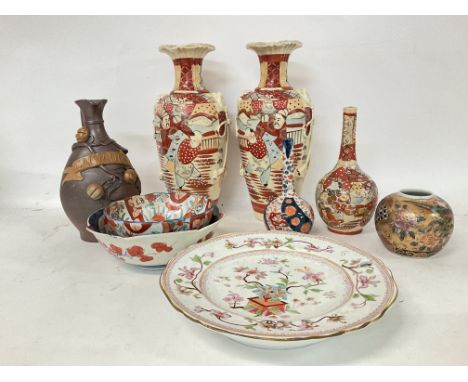 Vintage satsuma vases and various other Japanese and Chinese China and pottery Calvados jug