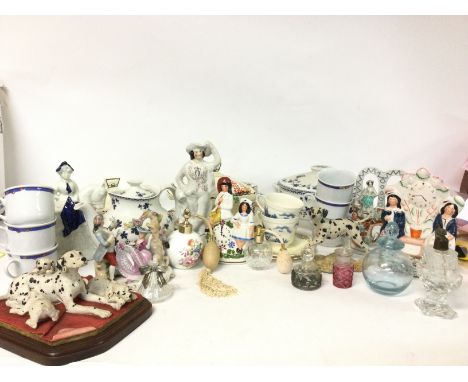 Ceramic figurines, scent bottles and tea set cups, tea pots etc by Prelude, Burleigh ware and other