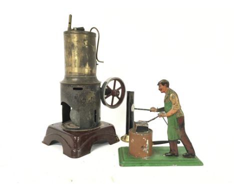 Vintage German made Gebruder Bing Blacksmith Automaton toy &amp; Steam engine toy