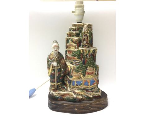 Japanese satsuma electric lamp base, approximately 34cm tall