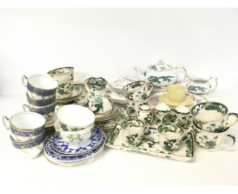 Collection of various ceramic dinner and tea set ware including a Masons Chartreuse set with silver hallmarked sugar spoon, B