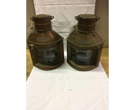  Sale Item:    PAIR GRIMSBY COPPER SHIPS LAMPS- PORT &amp; STARBOARD  Vat Status:   No Vat   Buyers Premium:  This lot is sub