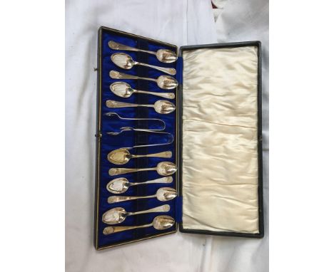  Sale Item:    CASED E P SPOONS &amp; TONGS ( SPOON MISSING)  Vat Status:   No Vat   Buyers Premium:  This lot is subject to 