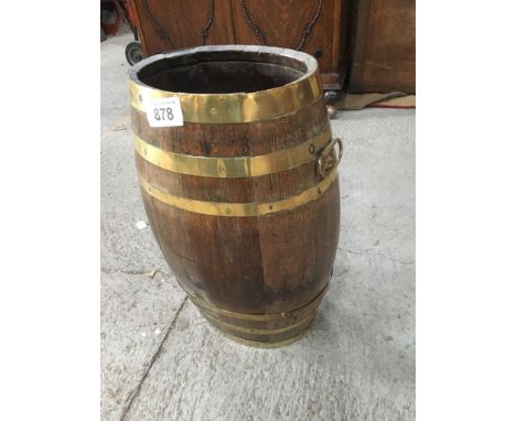  Sale Item:    OAK &amp; BRASS STICK STAND BARREL (AF)  Vat Status:   No Vat   Buyers Premium:  This lot is subject to a Buye