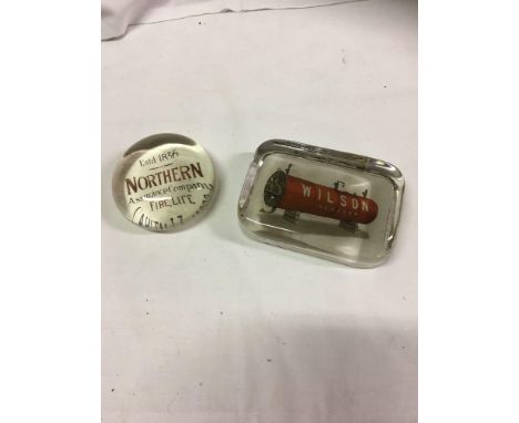  Sale Item:    2 PAPERWEIGHTS-WILSON GLASGOW &amp; NORTHERN ASSURANCE  Vat Status:   No Vat   Buyers Premium:  This lot is su
