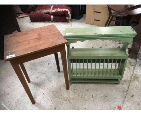  Sale Item:    GREEN PLATE RACK &amp; SMALL TABLE (AF)  Vat Status:   No Vat   Buyers Premium:  This lot is subject to a Buye