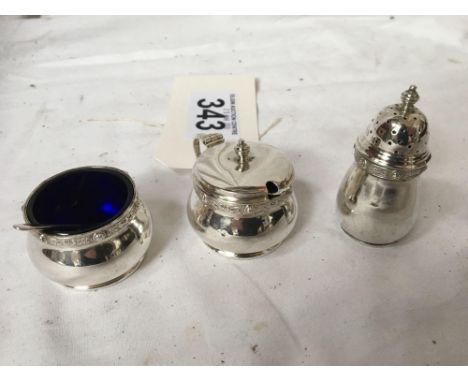  Sale Item:    3 PCE SILVER CONDIMENT SET   Vat Status:   No Vat   Buyers Premium:  This lot is subject to a Buyers Premium o