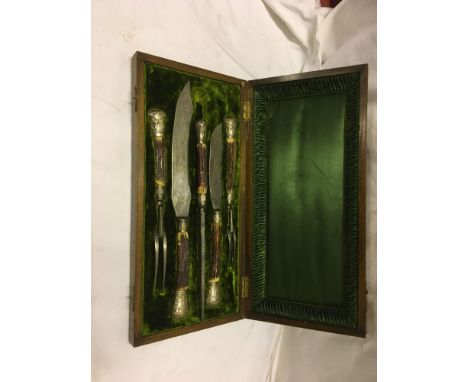  Sale Item:    CASED HORN HANDLED CARVING SET LOCKWOOD SHEFFIELD  Vat Status:   No Vat   Buyers Premium:  This lot is subject