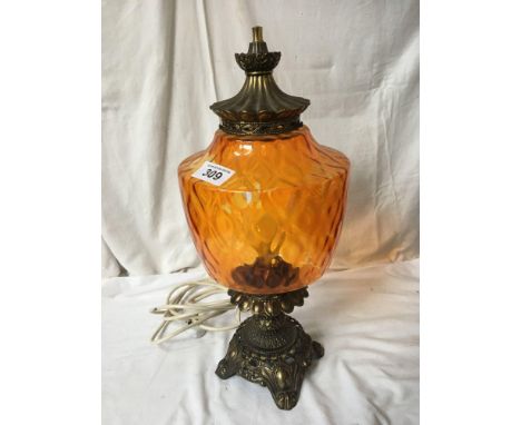  Sale Item:    BRASS LAMP WITH ORANGE SHADE   Vat Status:   No Vat   Buyers Premium:  This lot is subject to a Buyers Premium