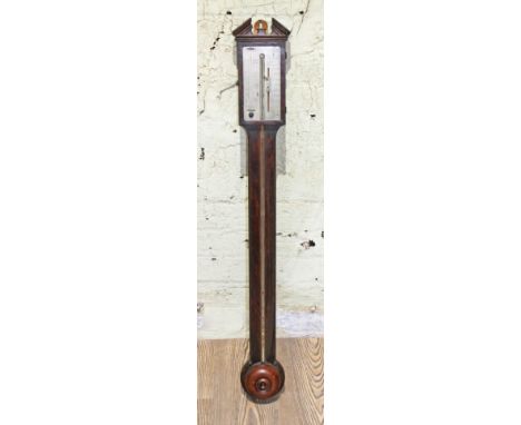 A Georgian mahogany stick barometer with steel dial signed 'D Gally Lewis'. L97cm