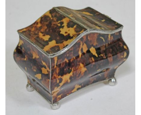 A silver plated faux tortoiseshell tea caddy, length 13.5cm.