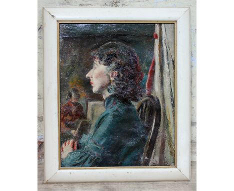 20th Century, portrait, oil on canvas, 40cm x 50cm, signed verso 'Jessie Wolf', framed.