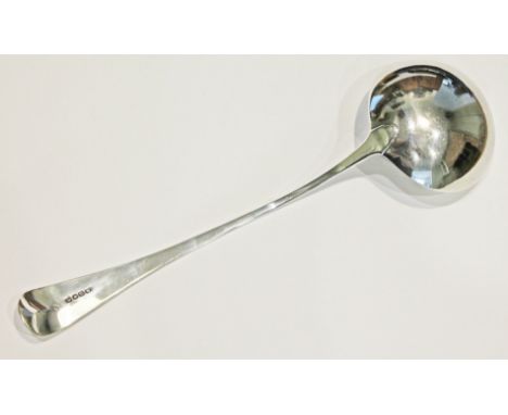 A Georgian hallmarked silver ladle, length 30.5cm, wt. 3 1/2oz.