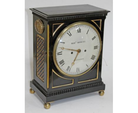 A Regency brass mounted mahogany bracket clock with pull repeat brass fusee movement, the painted dial signed Rob Roskell Liv
