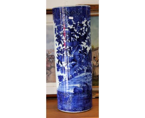 A Chinese blue and white porcelain stick stand. H63cm CONDITION REPORT - crack to rim, firing crack to side and crazed lines 