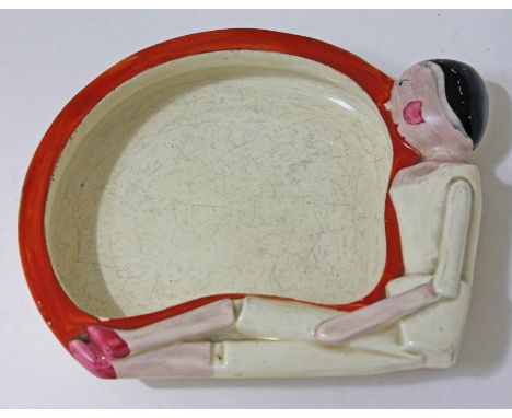 A Clarice Cliff Joan Shorter Kiddies Ware "peg doll" bowl, length 23cm. CONDITION REPORT - no chips, cracks nor any restorati