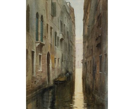Michael Felmingham (b.1935)
Canal Light, Venice
watercolour
33 x 26cm.Circa 1/2 dozen thunder flies beneath glass, otherwise 