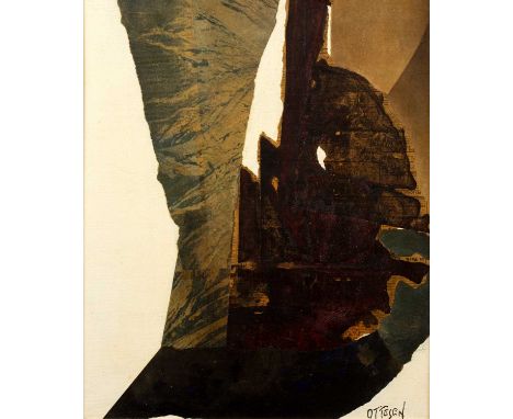 Frederick Lund Ottesen (1913-1975)
Space Abstract, circa 1960
signed (lower right)
mixed media with oil and newspaper
45 x 37